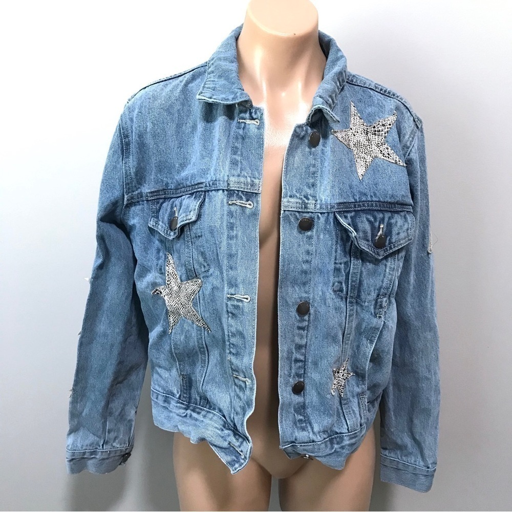 Twelve by onTwelfth Snakeskin Star Denim Jean Jacket Small